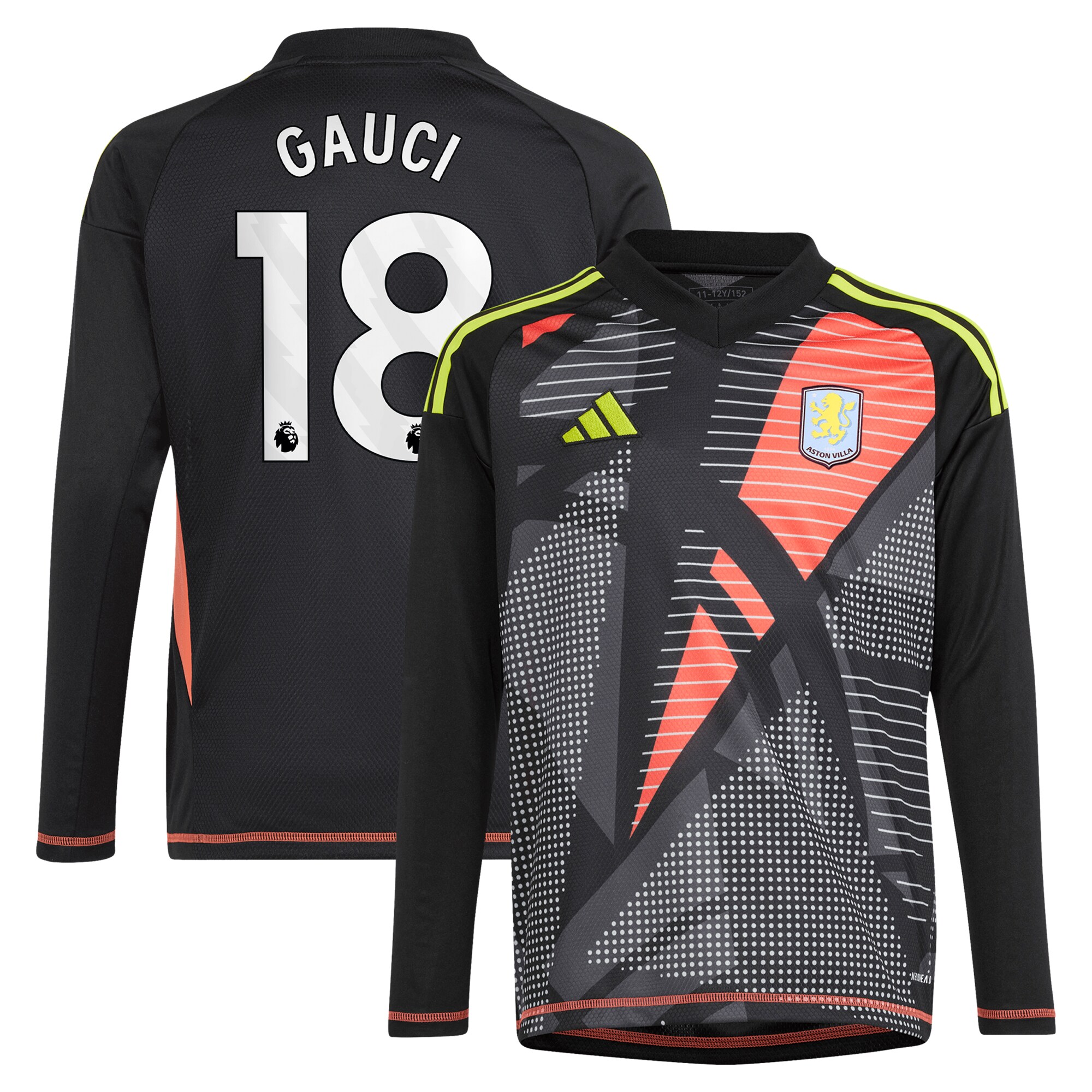 aston villa adidas goalkeeper shirt 2024-25 – long sleeve – kids with gauci 18 printing – 202029323 Collection | Aston Villa Football Kits and Shirts