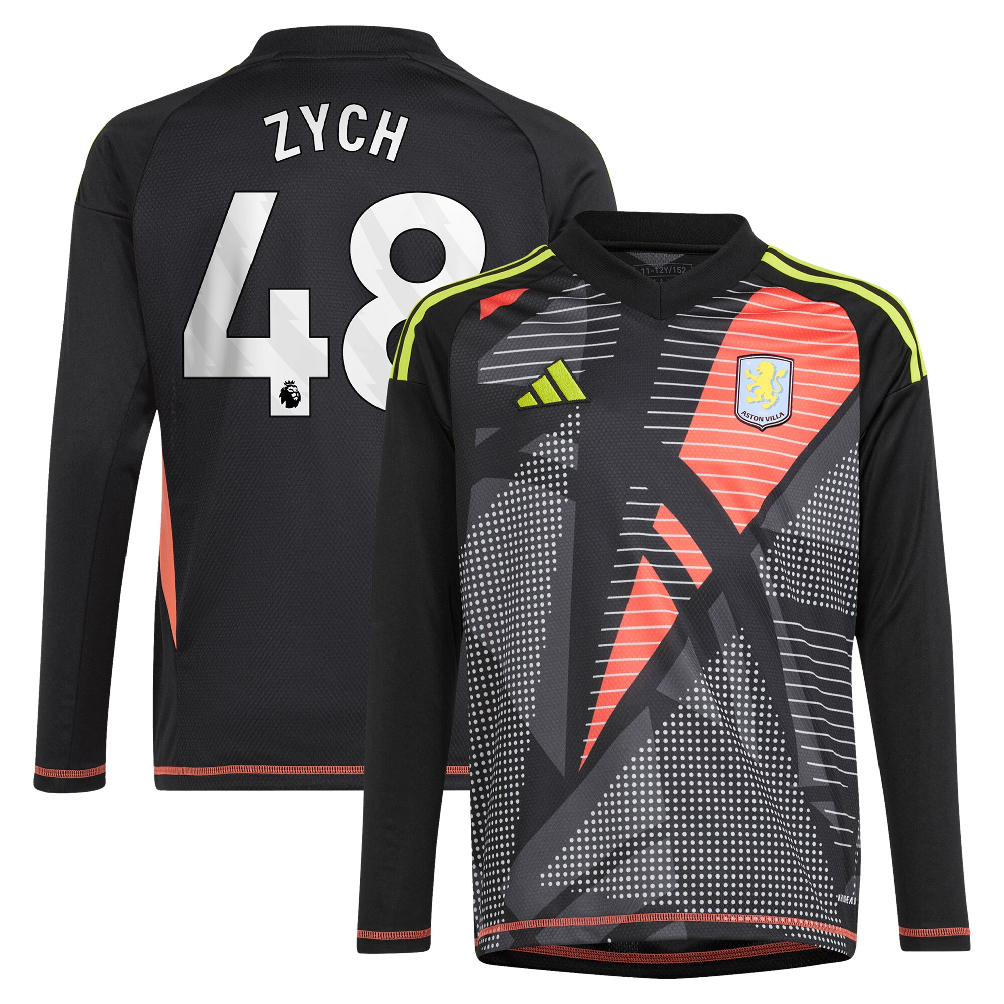 aston villa adidas goalkeeper shirt 2024-25 – long sleeve – kids with zych 48 printing – 202153091 Collection | Aston Villa Football Kits and Shirts