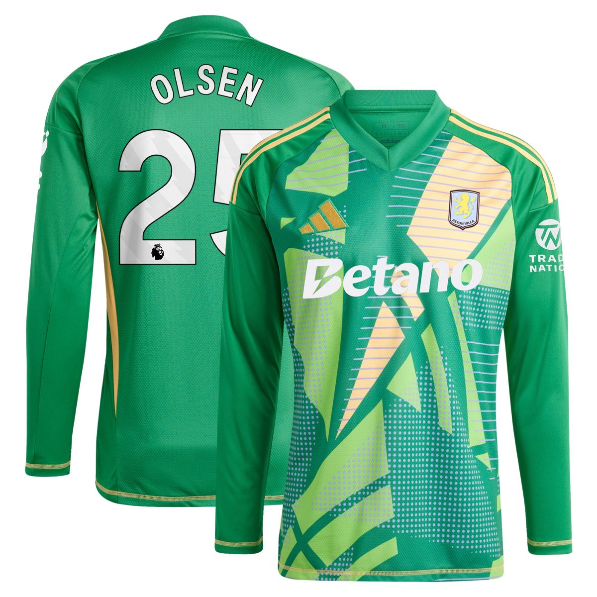 aston villa adidas goalkeeper shirt 2024-25 – long sleeve with olsen 25 printing Collection | Aston Villa Football Kits and Shirts