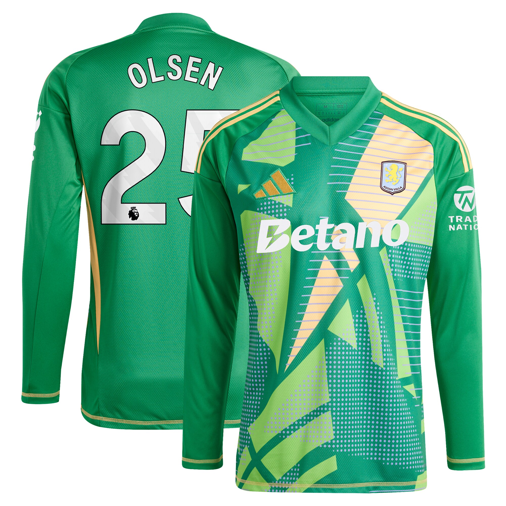 aston villa adidas goalkeeper shirt 2024-25 – long sleeve with olsen 25 printing Collection | Aston Villa Football Kits and Shirts
