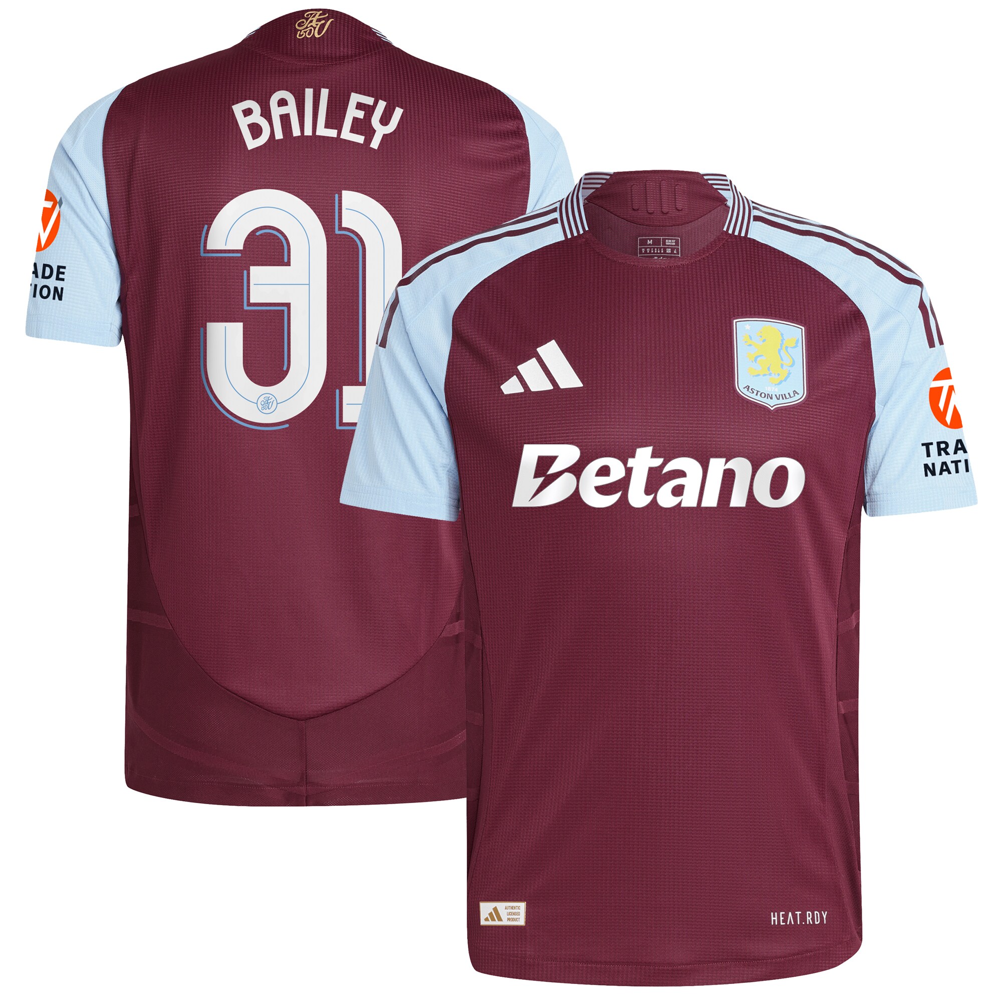aston villa adidas home authentic shirt 2024-25 with bailey 31 cup printing Collection | Aston Villa Football Kits and Shirts