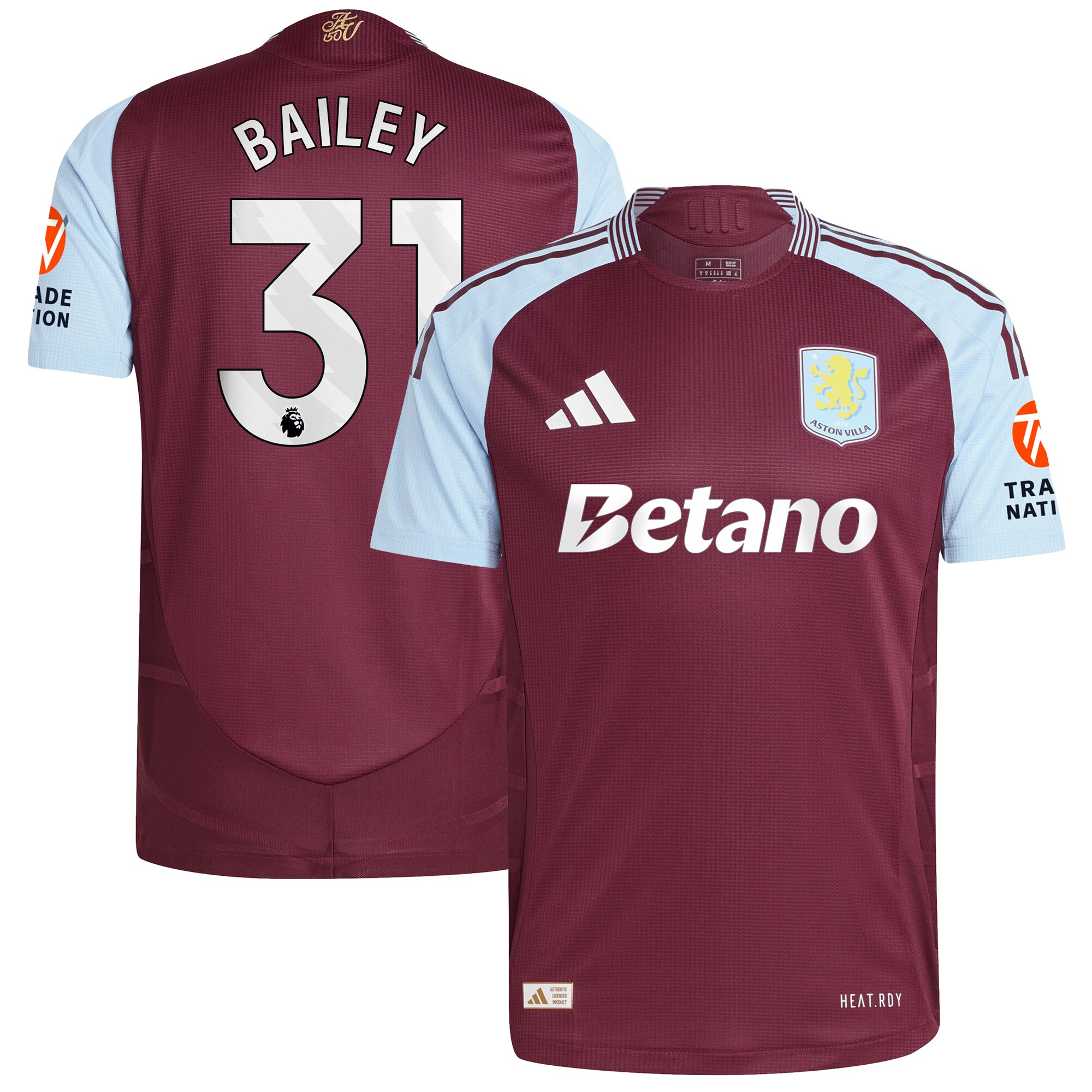 aston villa adidas home authentic shirt 2024-25 with bailey 31 printing Collection | Aston Villa Football Kits and Shirts