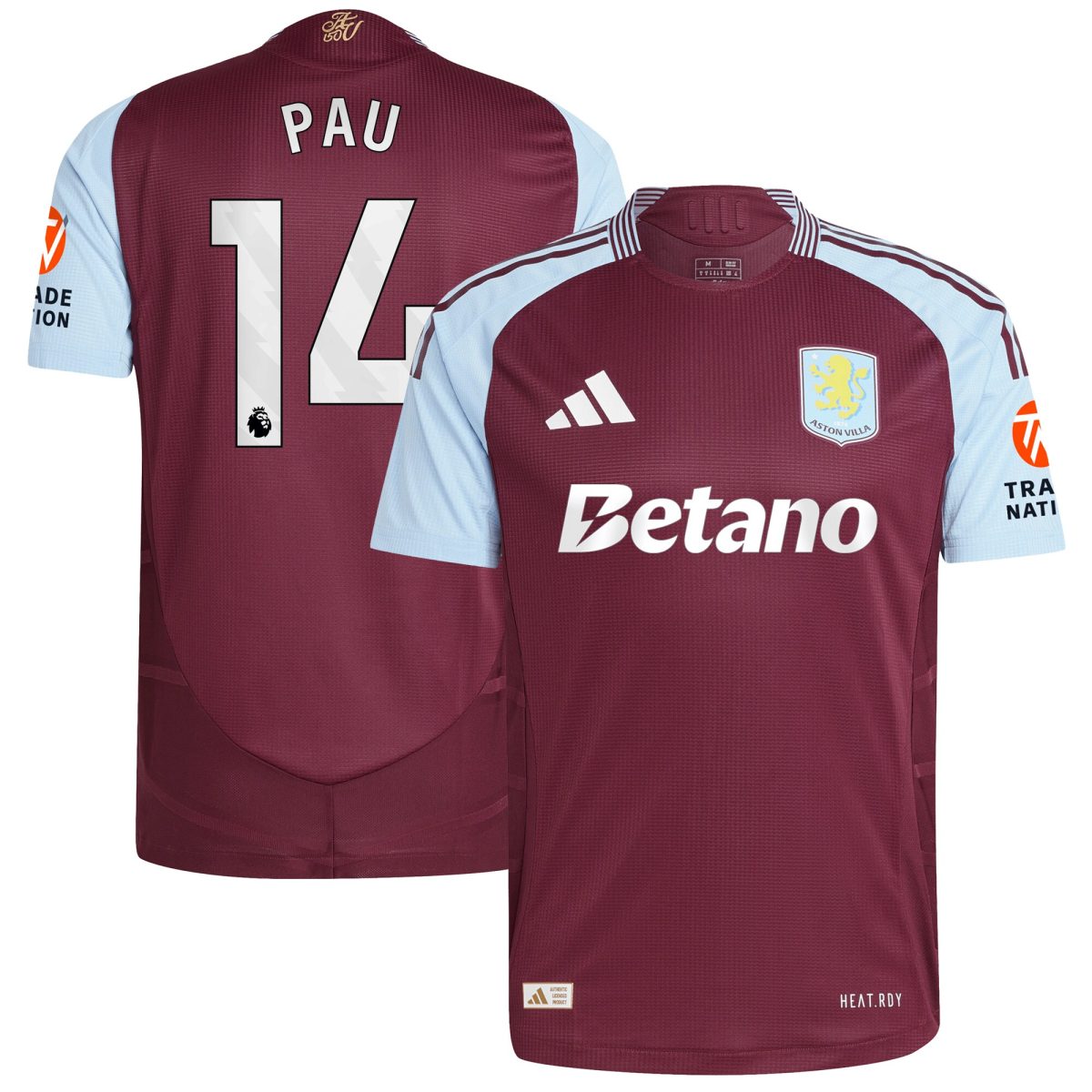 aston villa adidas home authentic shirt 2024-25 with pau 14 printing Collection | Aston Villa Football Kits and Shirts