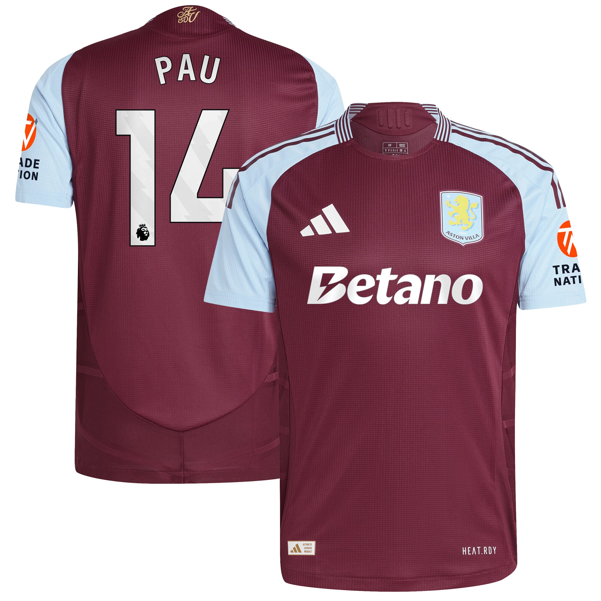 aston villa adidas home authentic shirt 2024-25 with pau 14 printing Collection | Aston Villa Football Kits and Shirts