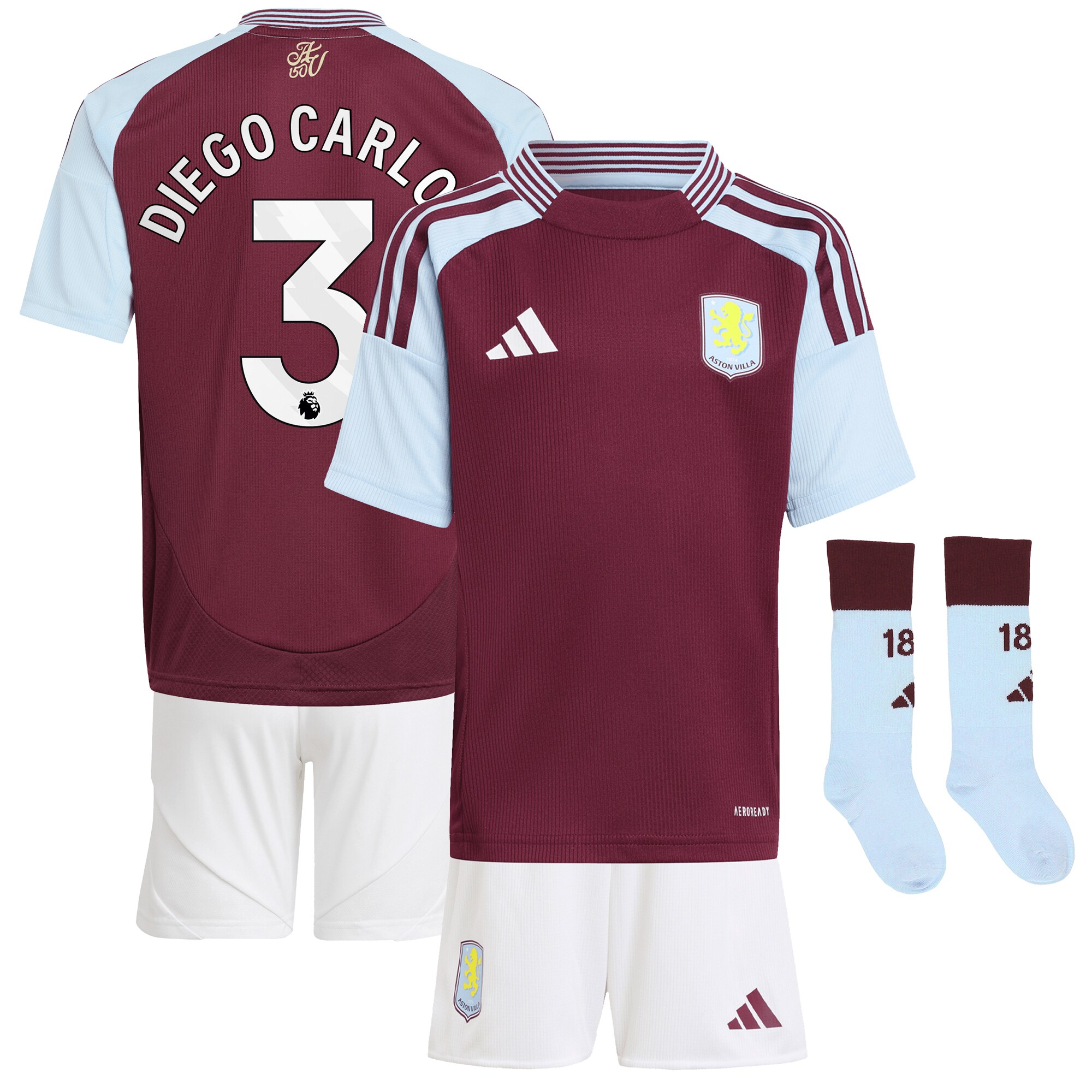 aston villa adidas home mini kit 2024-25 with diego carlos 3 printing Collection | Aston Villa Football Kits and Shirts