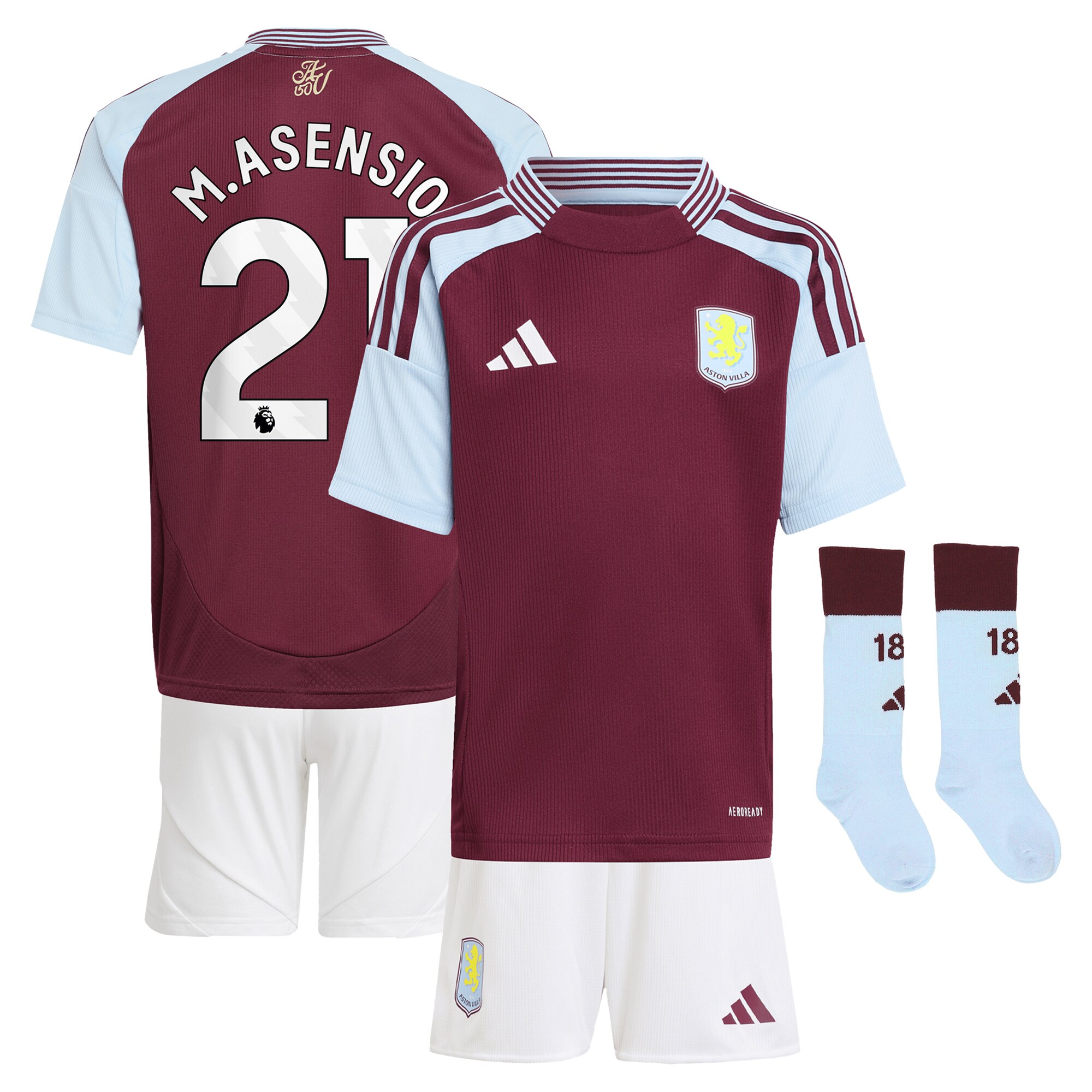 aston villa adidas home mini kit 2024-25 with m.asensio 21 printing Collection | Aston Villa Football Kits and Shirts
