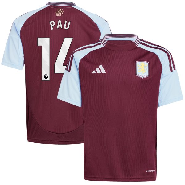 aston villa adidas home shirt 2024-25 – kids with pau 14 printing Collection | Aston Villa Football Kits and Shirts