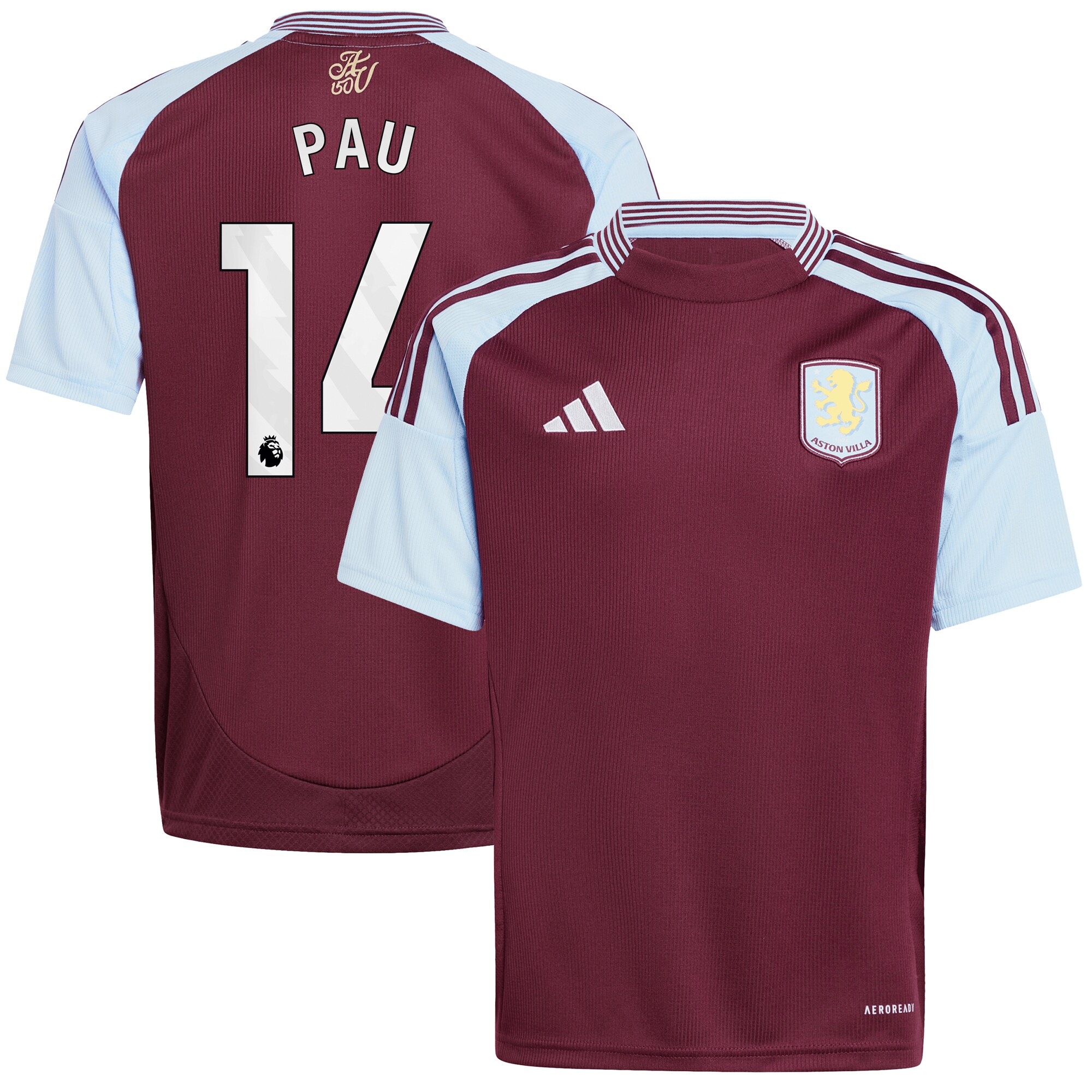 aston villa adidas home shirt 2024-25 – kids with pau 14 printing Collection | Aston Villa Football Kits and Shirts