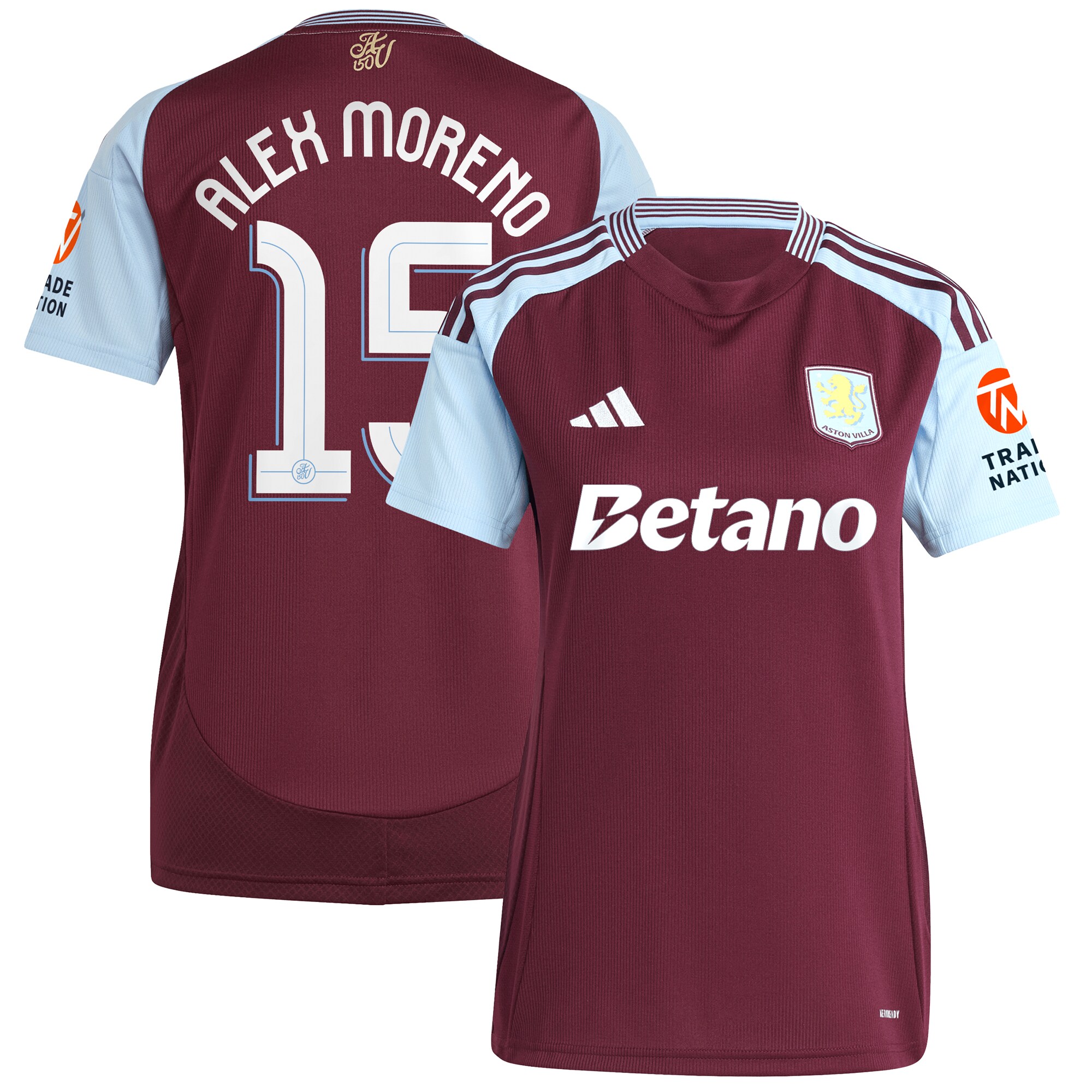 aston villa adidas home shirt 2024-25 – womens with alex moreno 15 cup printing Collection | Aston Villa Football Kits and Shirts