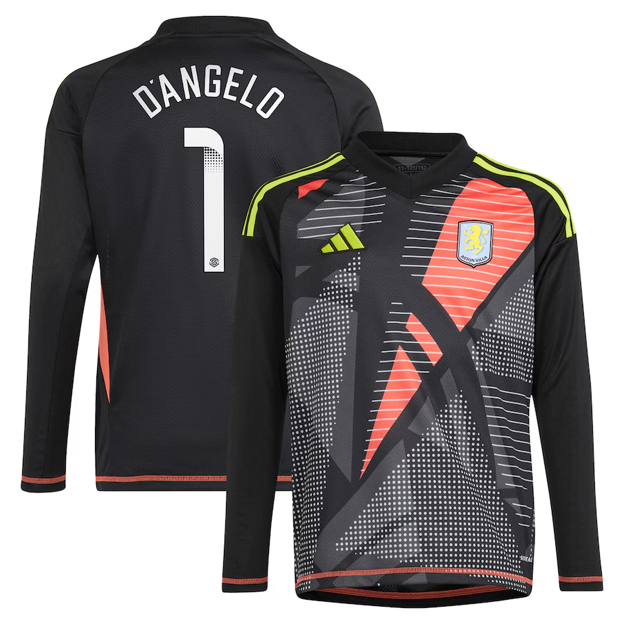 aston villa wsl adidas goalkeeper shirt 2024-25 – long sleeve – kids with d8217angelo 1 printing Collection | Aston Villa Football Kits and Shirts