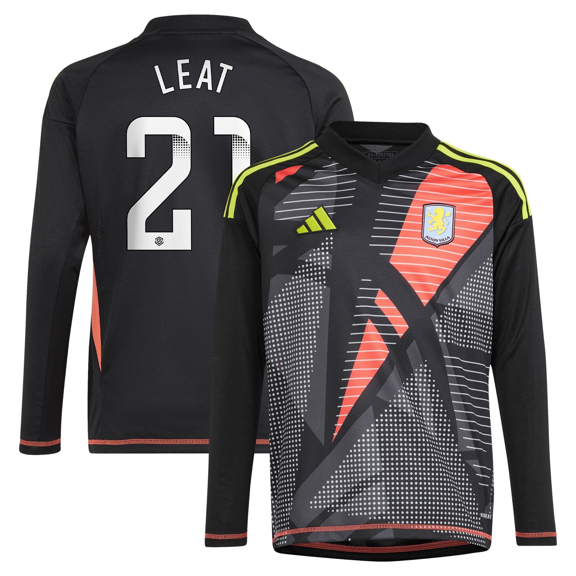 aston villa wsl adidas goalkeeper shirt 2024-25 – long sleeve – kids with leat 21 printing Collection | Aston Villa Football Kits and Shirts