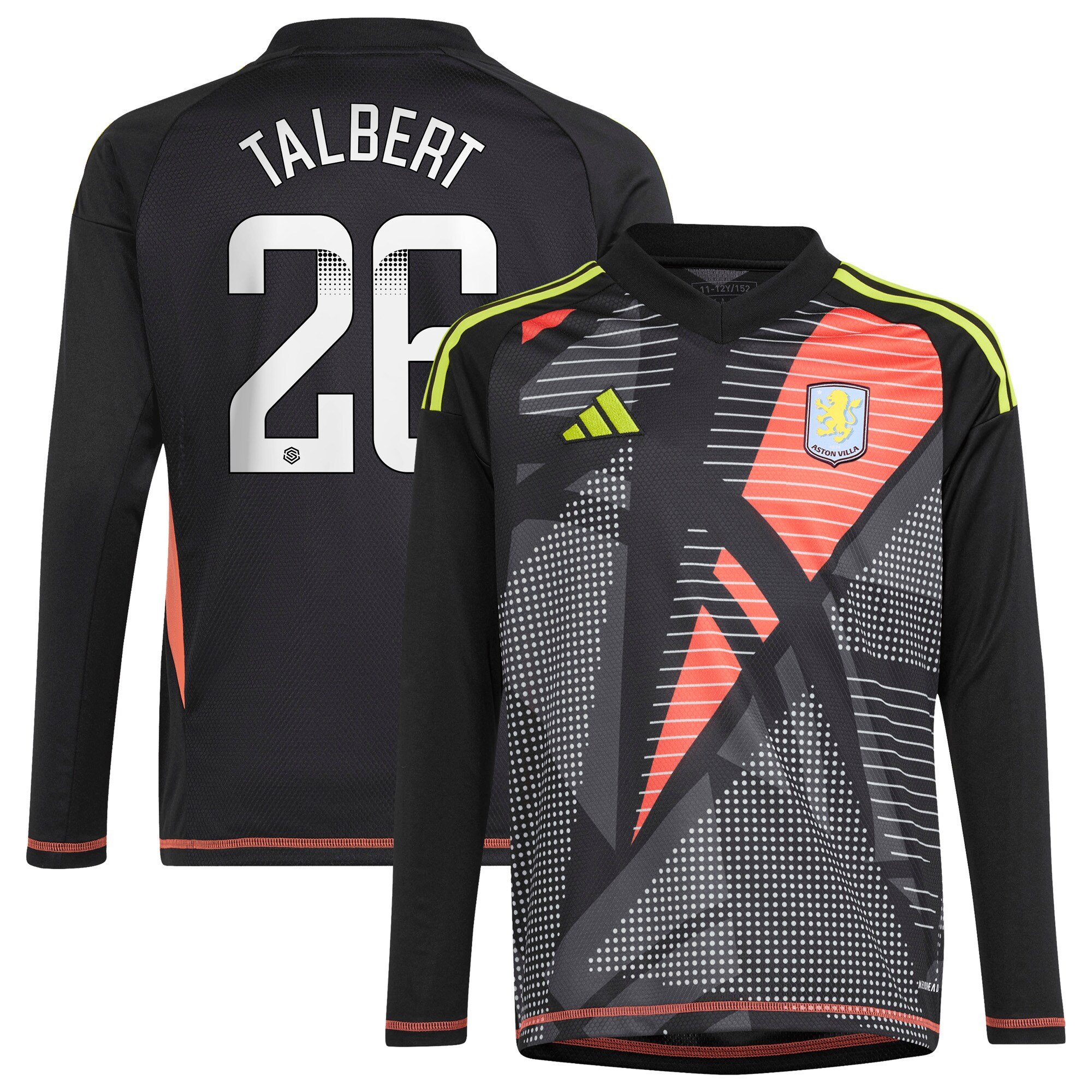 aston villa wsl adidas goalkeeper shirt 2024-25 – long sleeve – kids with talbert 26 printing Collection | Aston Villa Football Kits and Shirts