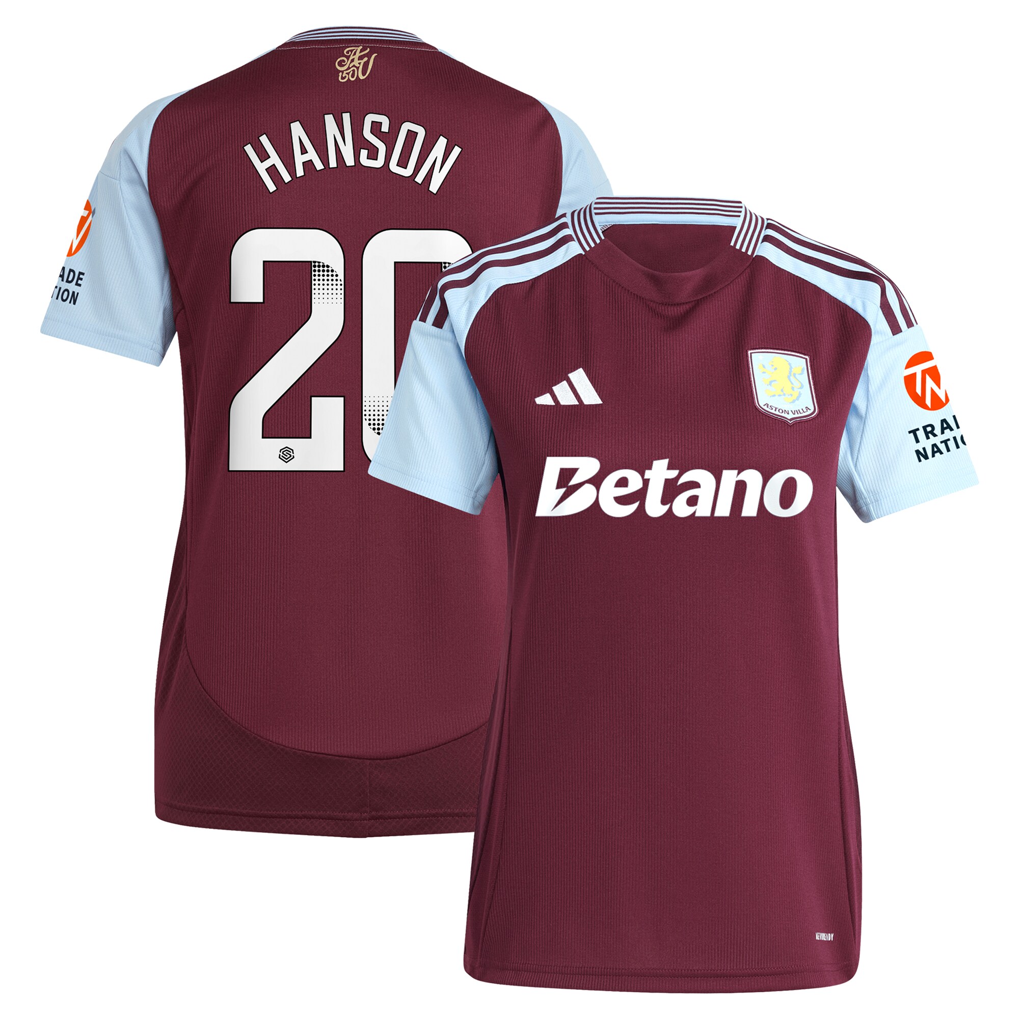 aston villa wsl adidas home shirt 2024-25 – womens with hanson 20 printing Collection | Aston Villa Football Kits and Shirts